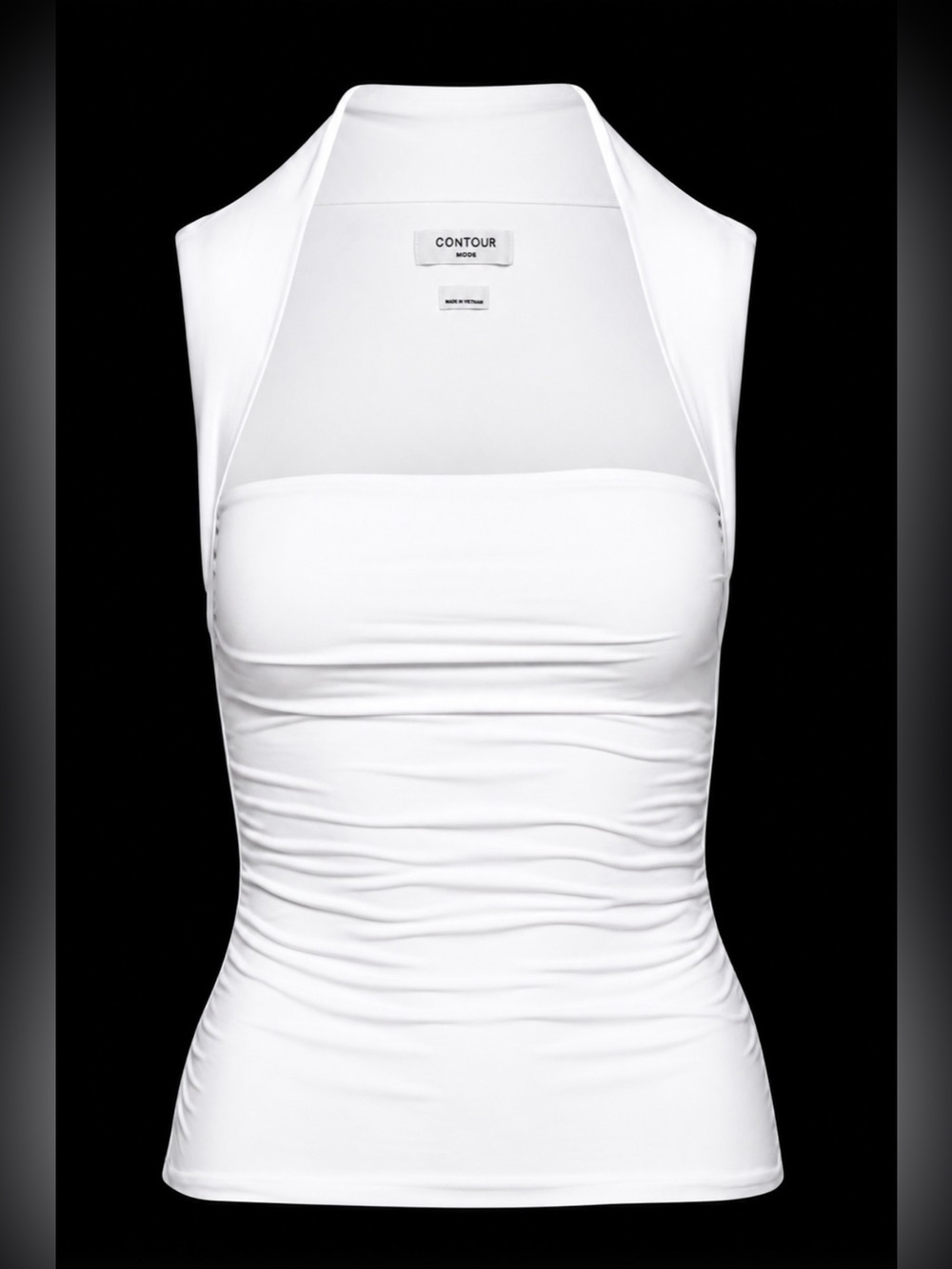 Aritzia Contour Flourish Halter Ruched Tank Top in Bright White - Large